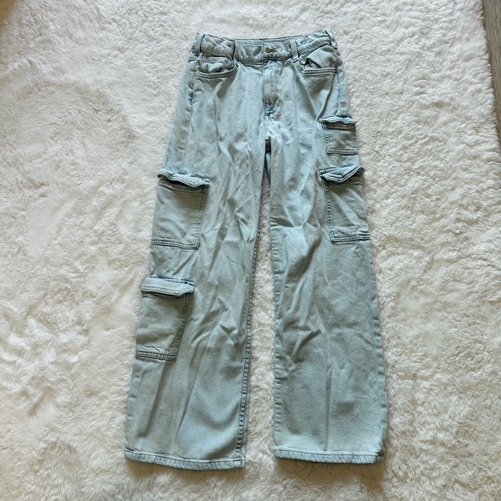 H&M Light Blue Wide Leg Cargo Jeans